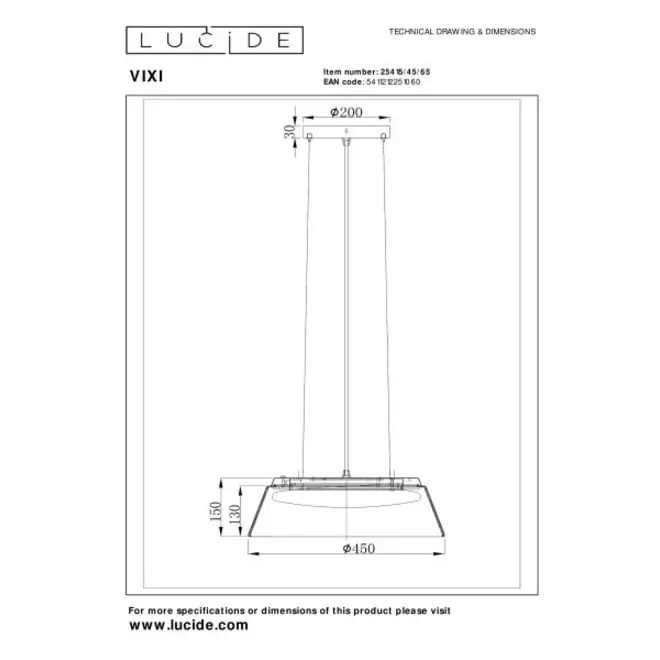 Lucide VIXI - Hanglamp - Ø 45 cm - LED Dimb. - 1x22,6W 2900K - Fumé