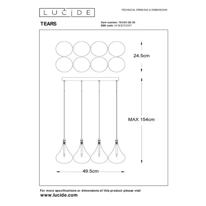 Lucide TEARS - Hanglamp - LED Dimb. - G4 - 8x1,5W 3000K - Zwart