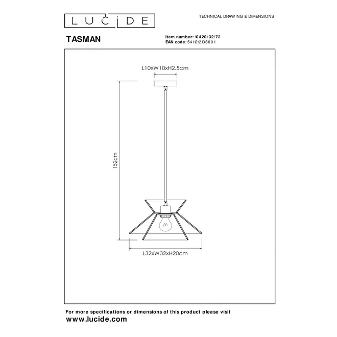 Lucide TASMAN - Hanglamp - 1xE27 - Naturel