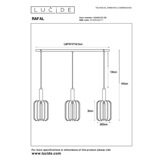 Lucide RAFAL - Hanglamp - 3xE27 - Grijs
