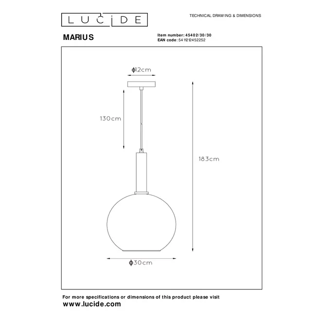 Lucide MARIUS - Hanglamp - Ø 30 cm - 1xE27 - Zwart