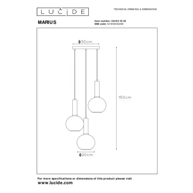 Lucide MARIUS - Hanglamp - Ø 48,5 cm - 3xE27 - Zwart