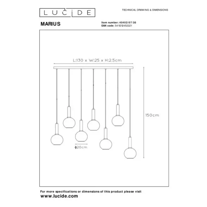 Lucide MARIUS - Hanglamp - 7xE27 - Zwart