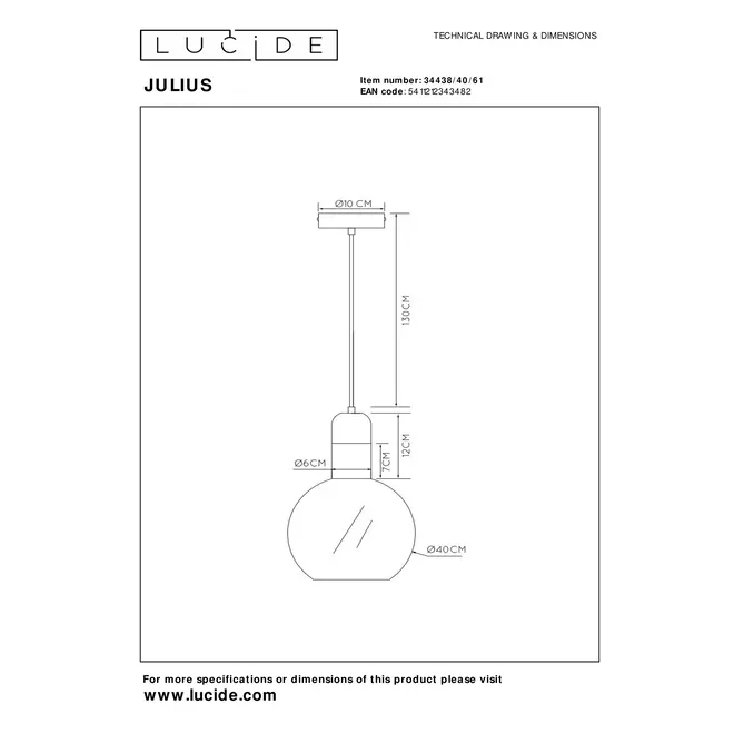 Lucide JULIUS - Hanglamp - Ø 40 cm - 1xE27 - Opaal