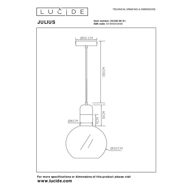 Lucide JULIUS - Hanglamp - Ø 20 cm - 1xE27 - Opaal