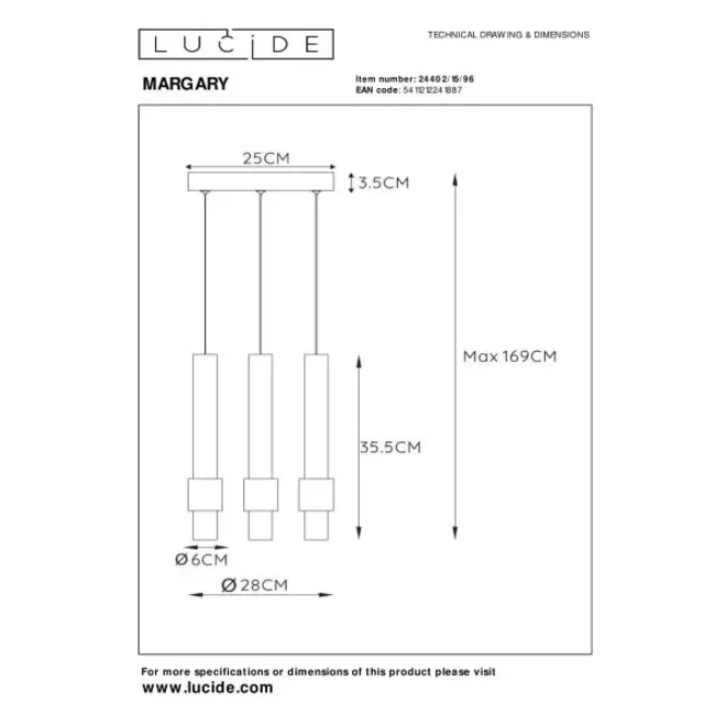 Lucide MARGARY - Hanglamp - Ø 28 cm - LED Dimb. - 3x4W 2700K - Koffie