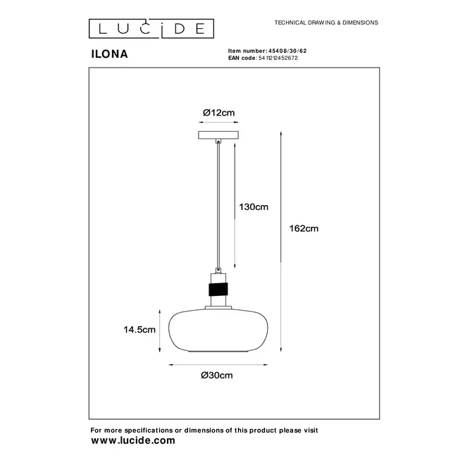 Lucide ILONA - Hanglamp - Ø 30 cm - 1xE27 - Amber