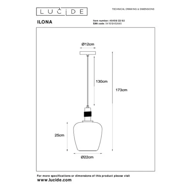 Lucide ILONA - Hanglamp - Ø 22 cm - 1xE27 - Amber