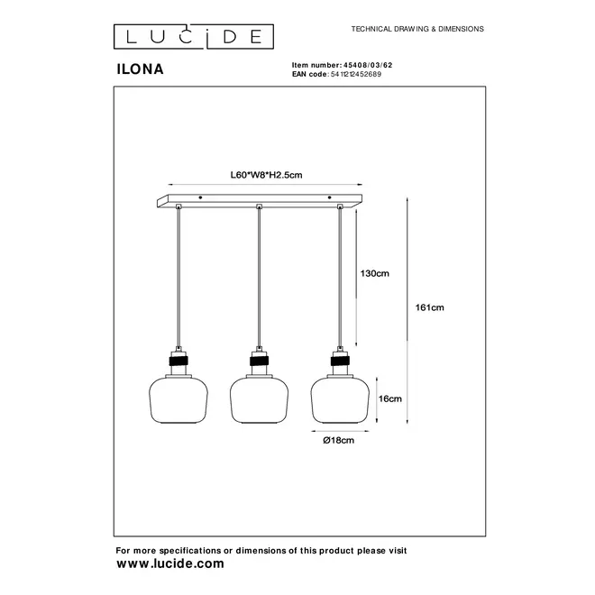 Lucide ILONA - Hanglamp - 3xE27 - Amber