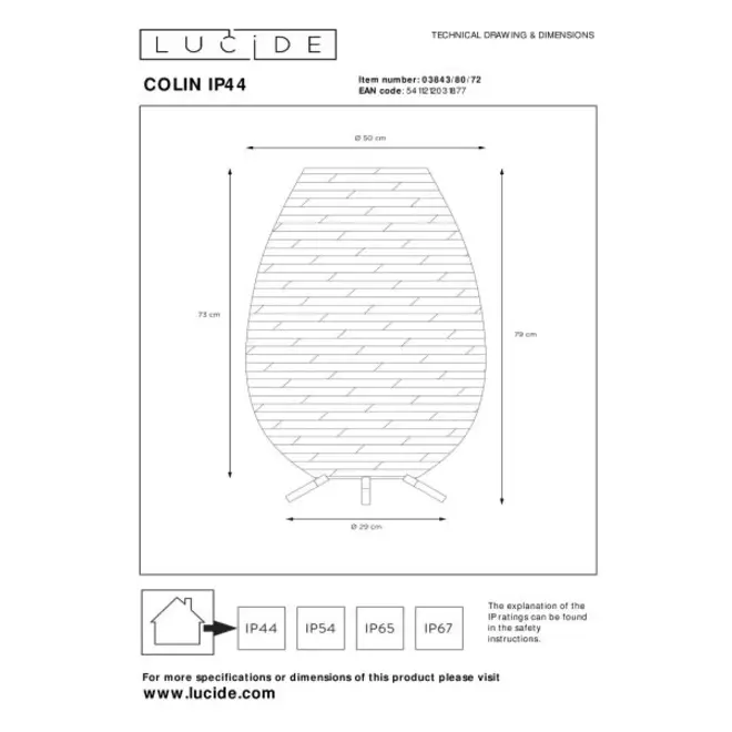 Lucide COLIN IP44 - Oplaadbare Vloerlamp Buiten - Accu/Batterij - LED Dimb. - 1x3W 3000K - IP44 - 3 StepDim - Naturel