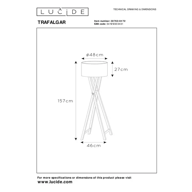 Lucide TRAFALGAR - Vloerlamp - 1xE27 - Naturel