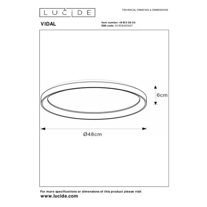 Lucide VIDAL - Plafonnière - Ø 48 cm - LED Dimb. - 1x38W 2700K - Mat Goud / Messing