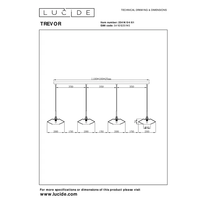 Lucide TREVOR - Hanglamp - 4xG9 - Opaal