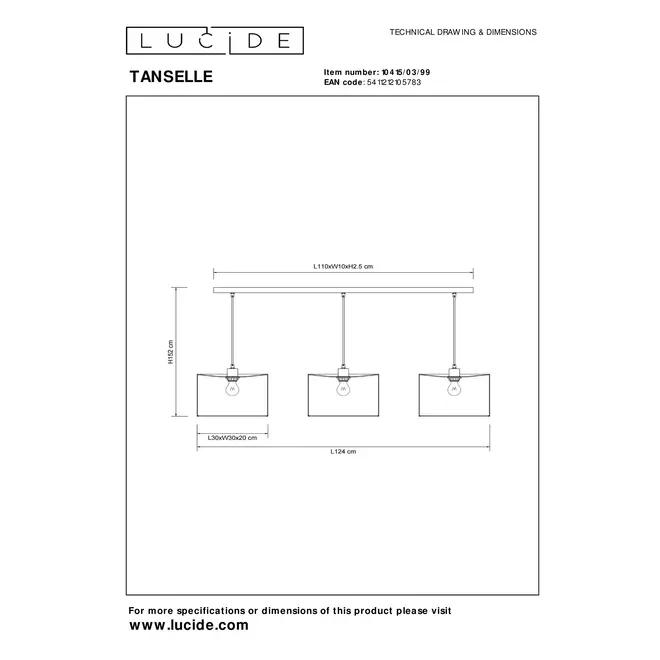 Lucide TANSELLE - Hanglamp - 3xE27 - Multicolor