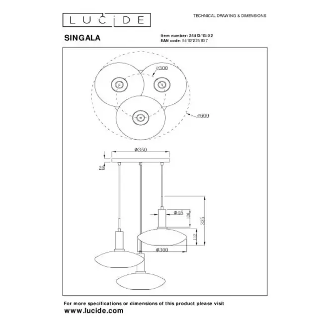 Lucide SINGALA - Hanglamp - 3xE27 - Mat Goud / Messing