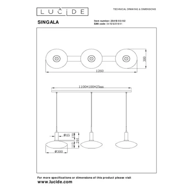 Lucide SINGALA - Hanglamp - 3xE27 - Mat Goud / Messing