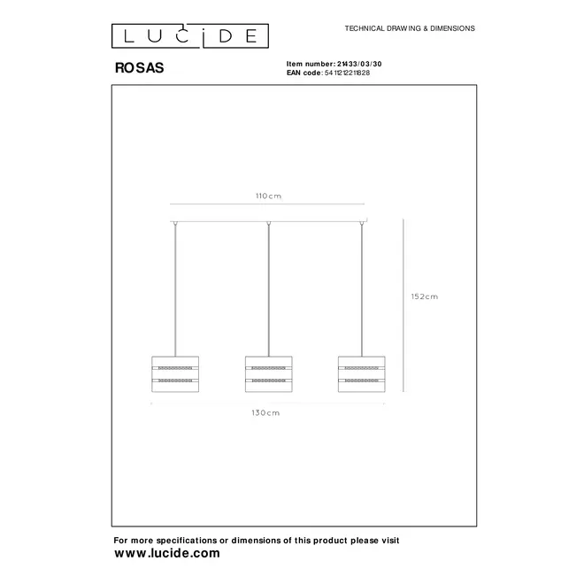 Lucide ROSAS - Hanglamp - 3xE27 - Zwart