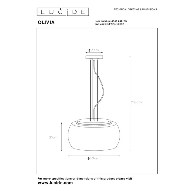 Lucide OLIVIA - Hanglamp - Ø 40 cm - 3xE27 - Fumé