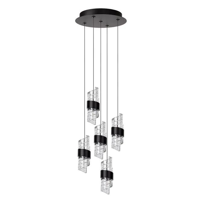 Lucide KLIGANDE - Hanglamp - Ø 30 cm - LED Dimb. - 5x8W 2700K - Zwart