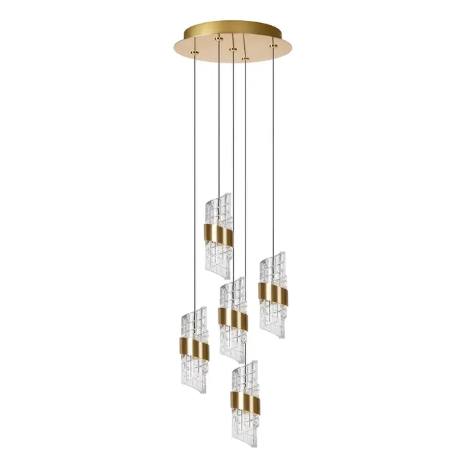 Lucide KLIGANDE - Hanglamp - Ø 30 cm - LED Dimb. - 5x8W 2700K - Mat Goud / Messing