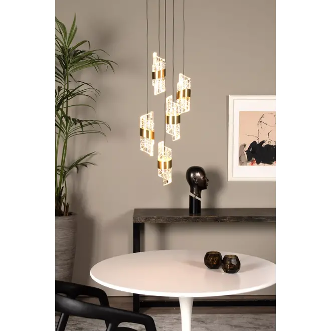 Lucide KLIGANDE - Hanglamp - Ø 30 cm - LED Dimb. - 5x8W 2700K - Mat Goud / Messing