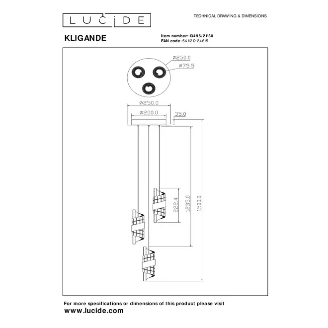 Lucide KLIGANDE - Hanglamp - Ø 25 cm - LED Dimb. - 3x8W 2700K - Zwart