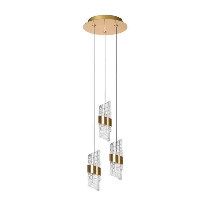 Lucide KLIGANDE - Hanglamp - Ø 25 cm - LED Dimb. - 3x8W 2700K - Mat Goud / Messing