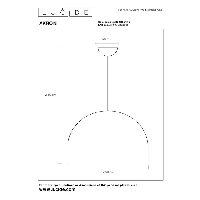 Lucide AKRON - Hanglamp - Ø 50 cm - 1xE27 - Zwart