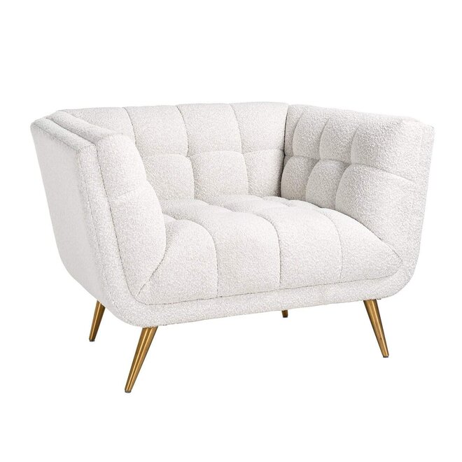 Fauteuil Huxley White Bouclé / Brushed gold (Copenhagen 900 Bouclé White)