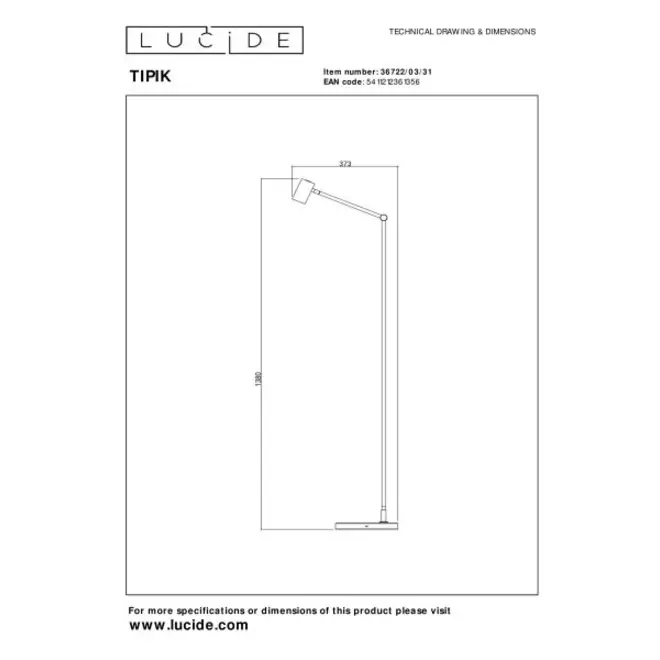 Lucide TIPIK - Oplaadbare Vloerlamp - Accu/Batterij - LED Dimb. - 1x3W 2700K - 3 StepDim - Wit