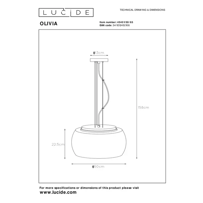 Lucide OLIVIA - Hanglamp - Ø 50 cm - 3xE27 - Fumé - 2e Kansje