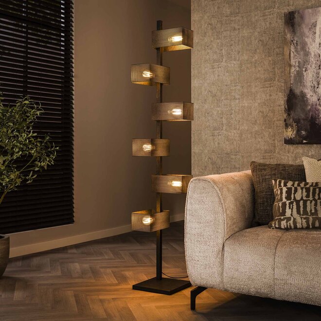 Vloerlamp 6L brick mesh / Artic zwart
