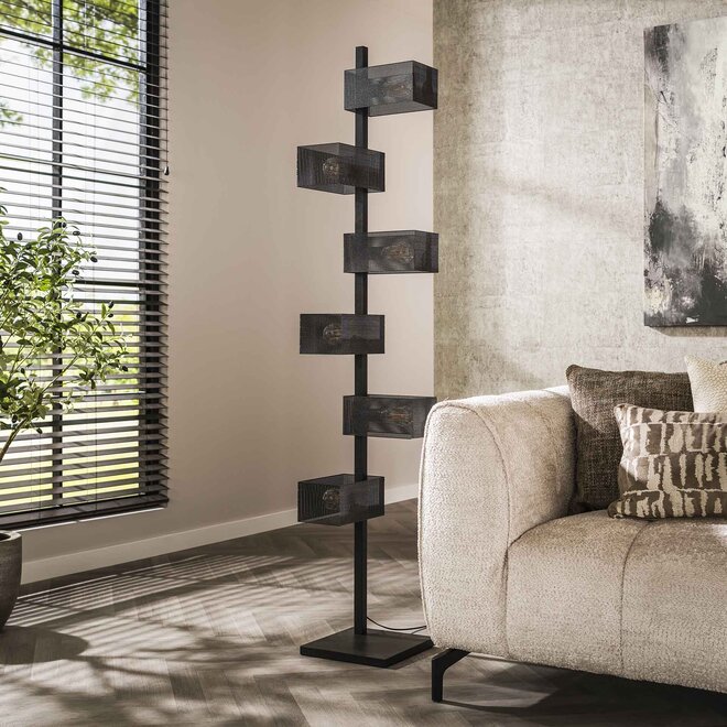 Vloerlamp 6L brick mesh / Artic zwart