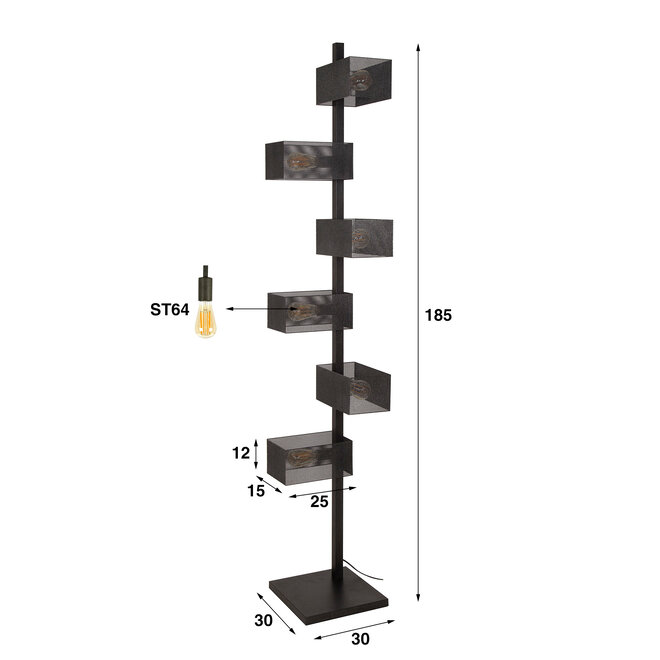 Vloerlamp 6L brick mesh / Artic zwart