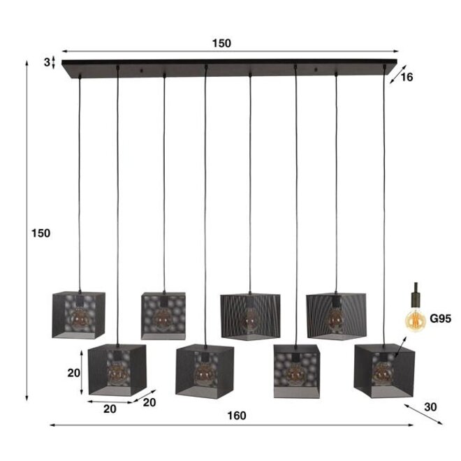 Hanglamp 8L block mesh / Artic zwart
