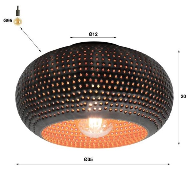 Plafondlamp Ø35 disk punch / Zwart bruin