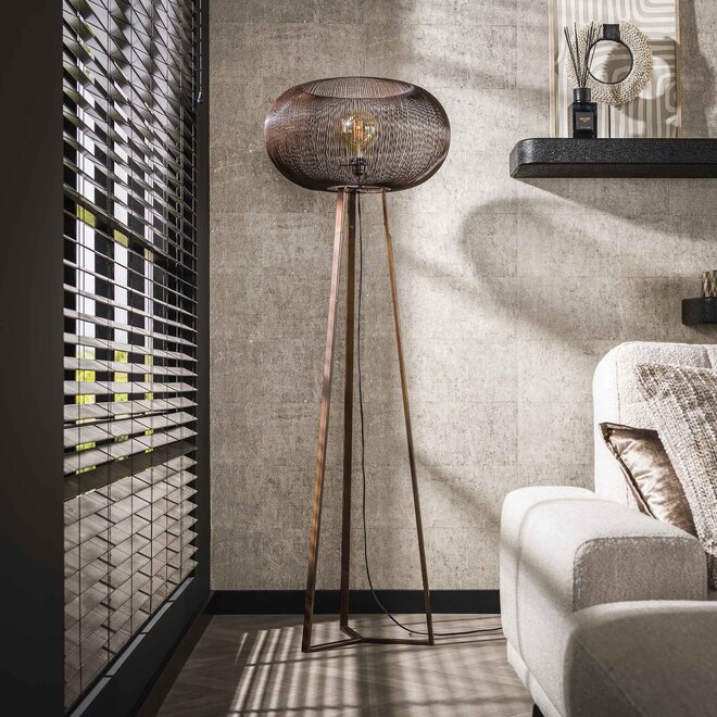 Vloerlamp 3-poot copper twist / Zwart nikkel -  2e Kansje