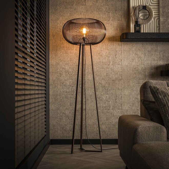 Vloerlamp 3-poot copper twist / Zwart nikkel -  2e Kansje