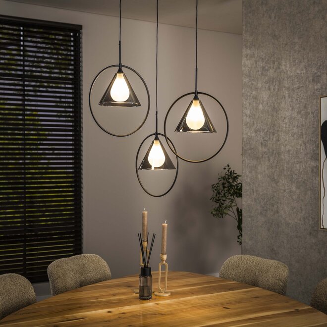 Hanglamp Conic getrapt 3-lichts / Smoke grey glas