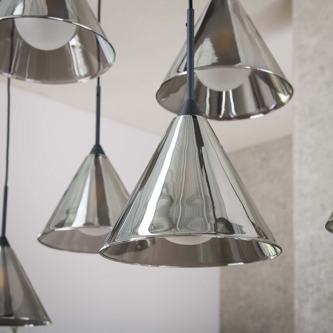 Hanglamp Conic 5+4-lichts / Smoke grey glas