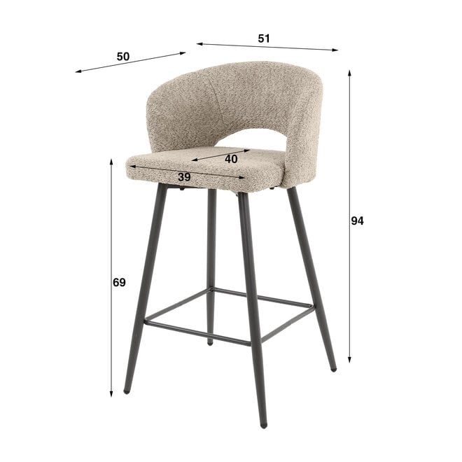Barstoel Salon verpakt per 2 / Bouclé zand