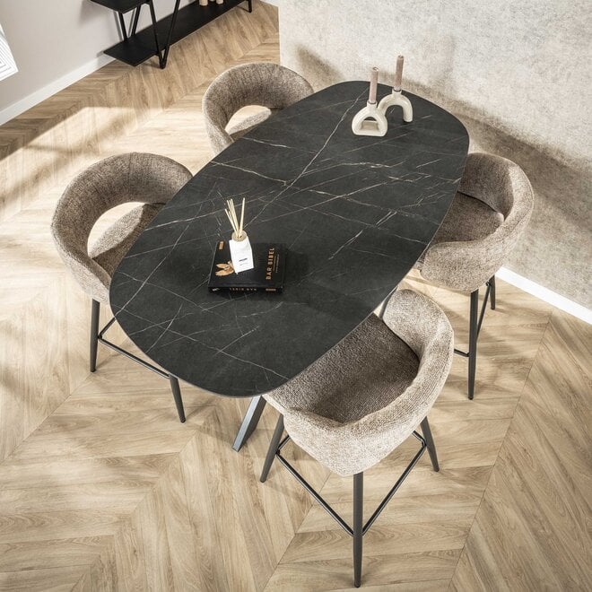 Bartafel Onyx Cross deens ovaal 140cm / 3D melamine graphite