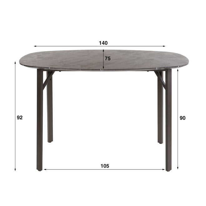 Bartafel Onyx deens ovaal 140cm / 3D melamine graphite