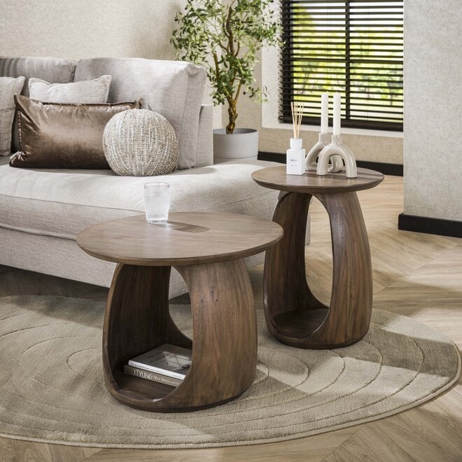 Bijzettafel Flow Solid M / Massief acacia glaze brown
