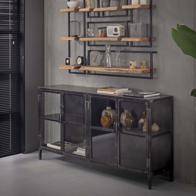 Dressoir Rift Metal 4 deuren / Gunmetal