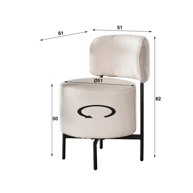 Stoel Cocktail draaibaar verpakt per 2 / Bouclé wit