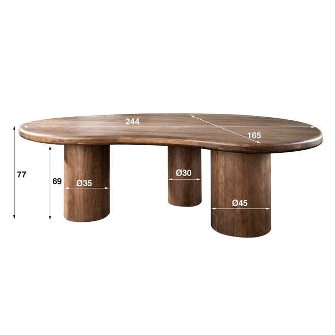 Eettafel Sculpture niervormig 244x165cm / Massief acacia bruin