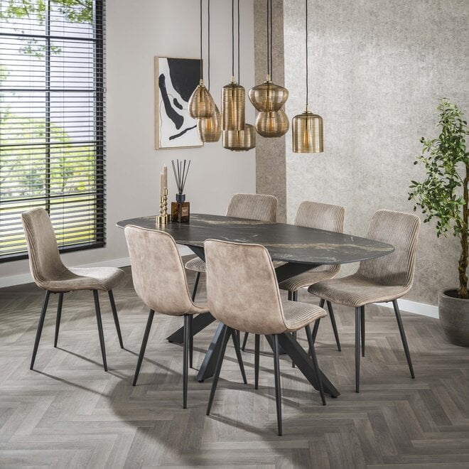Eettafel Spider deens ovaal 180cm / Keramiek fossil black