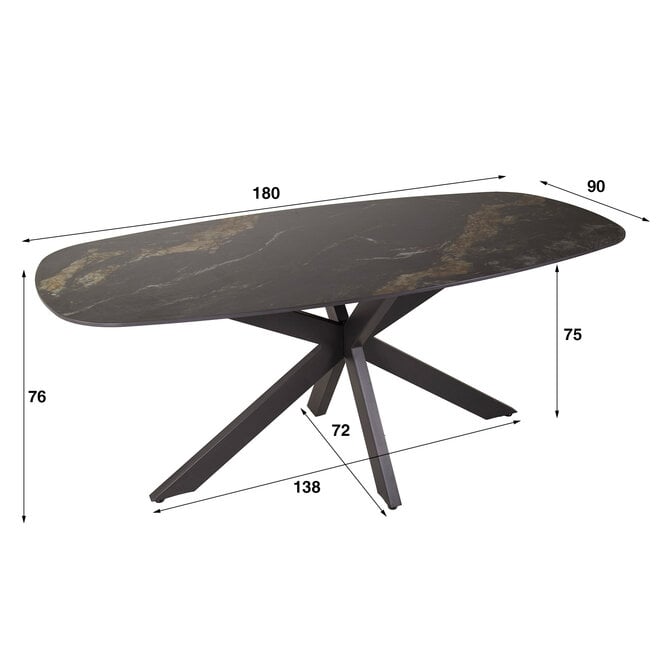 Eettafel Spider deens ovaal 180cm / Keramiek fossil black