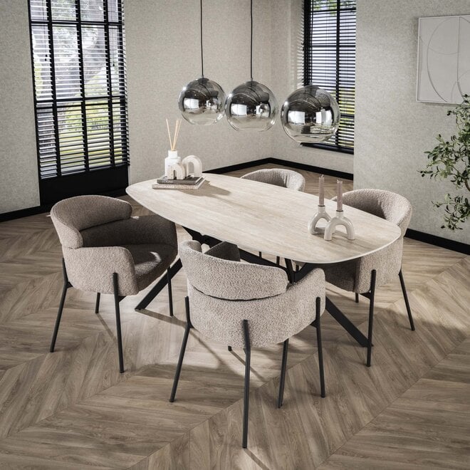 Eettafel Romano deens ovaal 180cm / Keramiek travertin